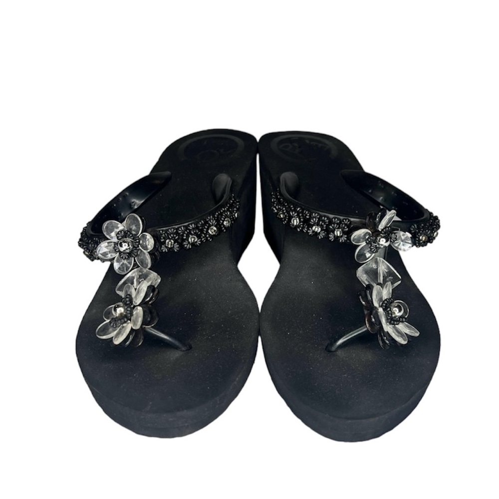 BCBG Y2K Black Wedge Sandals Women's Size 9 (Good)